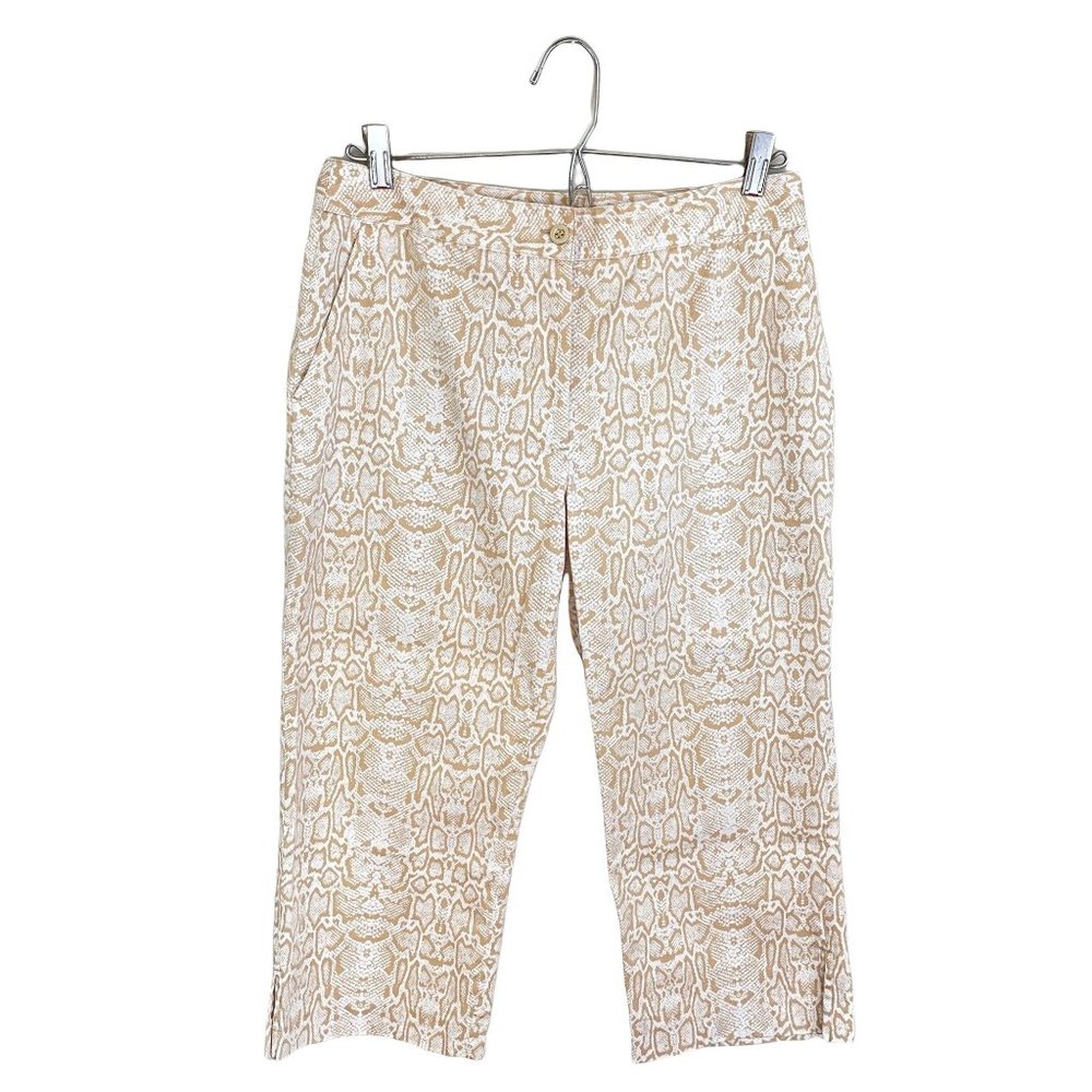 EP Pro Golf Womens 6 Beige Snake Print Stretch Cotton Cropped Capri Pants